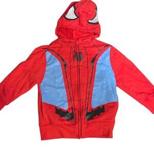 Spider Man Zip Up Hoodie Sweatshirt w/ Mesh Eyes on Hood Little Boys XS 4/5